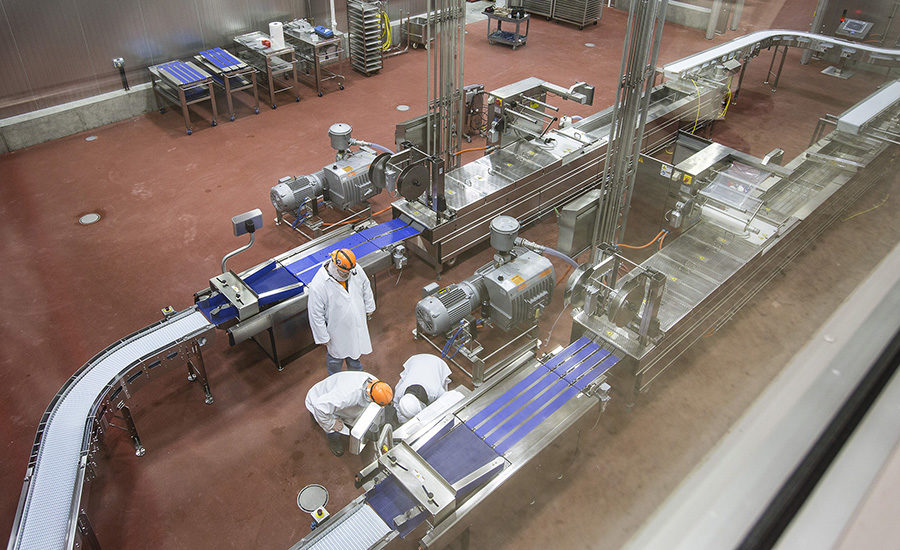 Overhead view of a packaging line