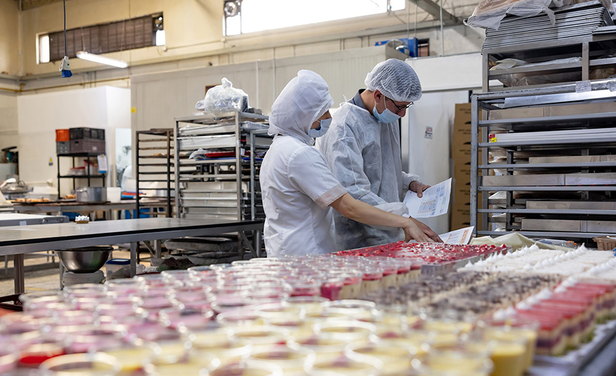 Employees reviewing manufacturing documents