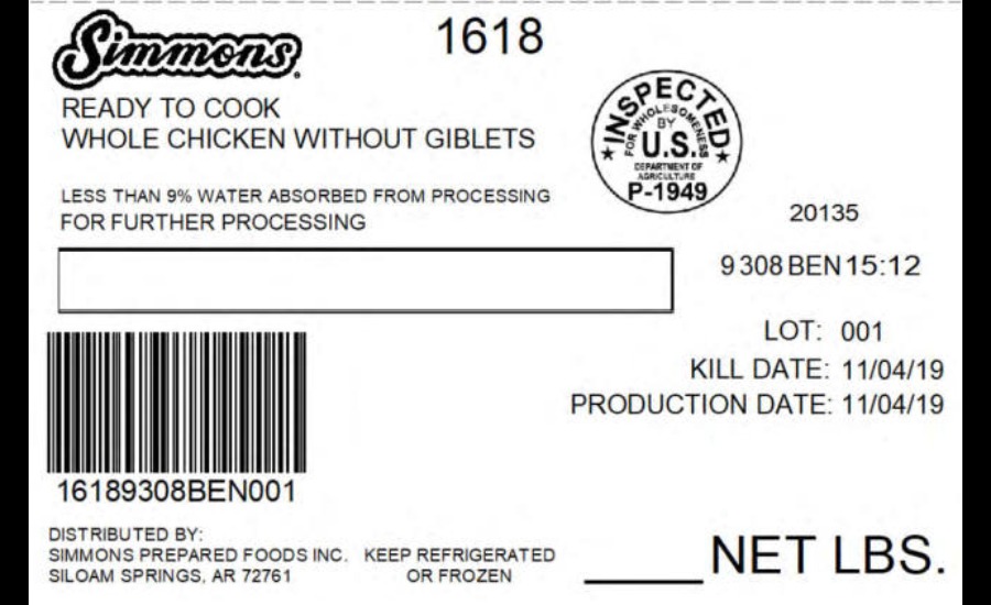 Chicken metal recall